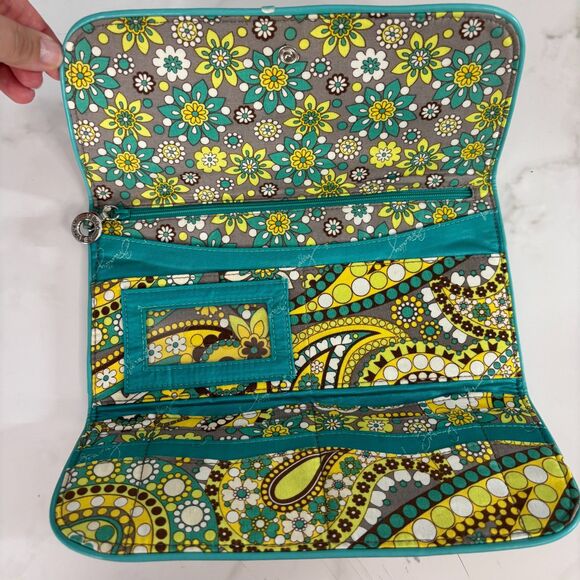 Vera Bradley Lemon Parfait Making Waves Folding Clutch Wallet Purse Yellow Teal - Picture 2 of 6